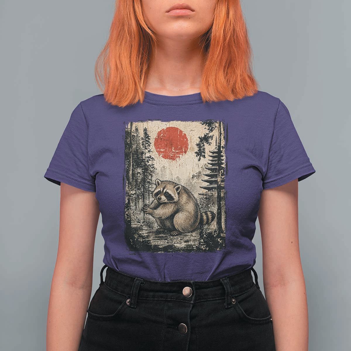 Vintage Japanese Ukiyoe Raccoon T Shirt For Women Seattle Short Spine Trash Panda