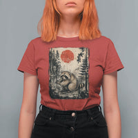 Vintage Japanese Ukiyoe Raccoon T Shirt For Women Seattle Short Spine Trash Panda