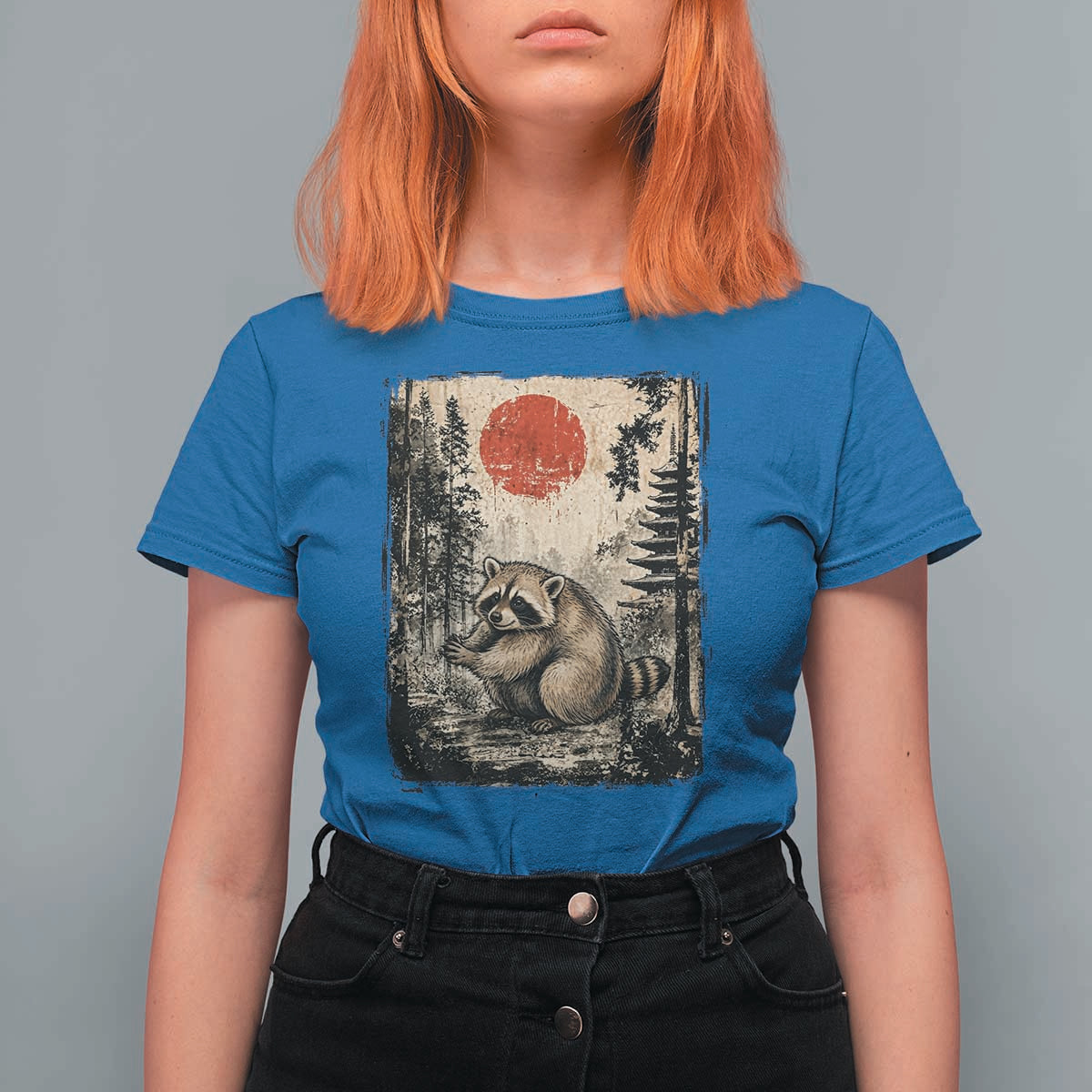 Vintage Japanese Ukiyoe Raccoon T Shirt For Women Seattle Short Spine Trash Panda