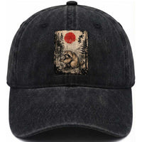 Vintage Japanese Ukiyoe Raccoon Washed Cotton Baseball Cap Seattle Short Spine Trash Panda