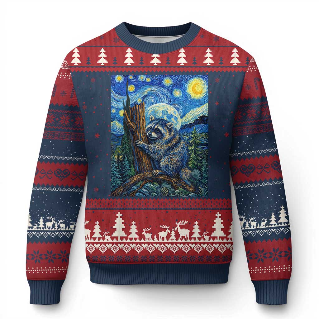 Seattle Trash Panda Starry Night Graphic Ugly Christmas Sweater Funny Short King Raccoon