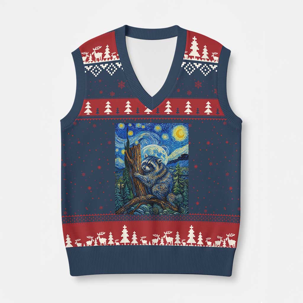 Seattle Trash Panda Starry Night Graphic V-Neck Knit Sweater Vest Funny Short King Raccoon