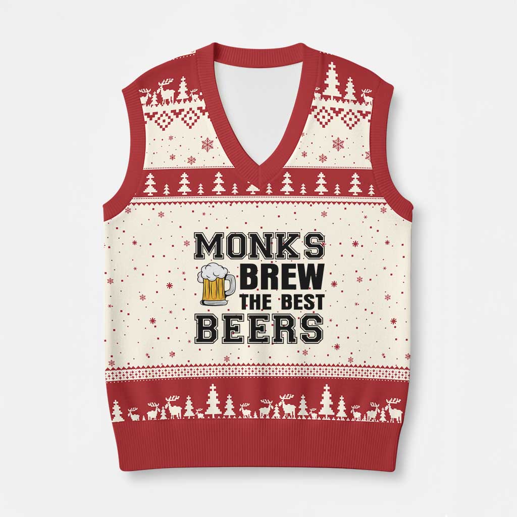 Monks Brew The Best Beers V-Neck Knit Sweater Vest Funny Craft Beer Brewer