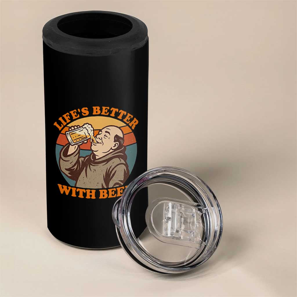Funny Craft Beer Drinker Monks 4 in 1 Can Cooler Tumbler Lifes Better With Beer