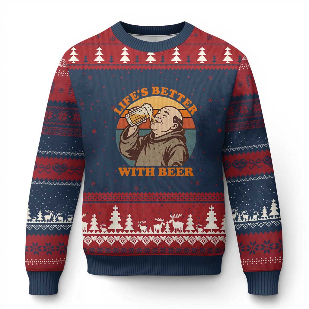 Funny Craft Beer Drinker Monks Ugly Christmas Sweater Lifes Better With Beer