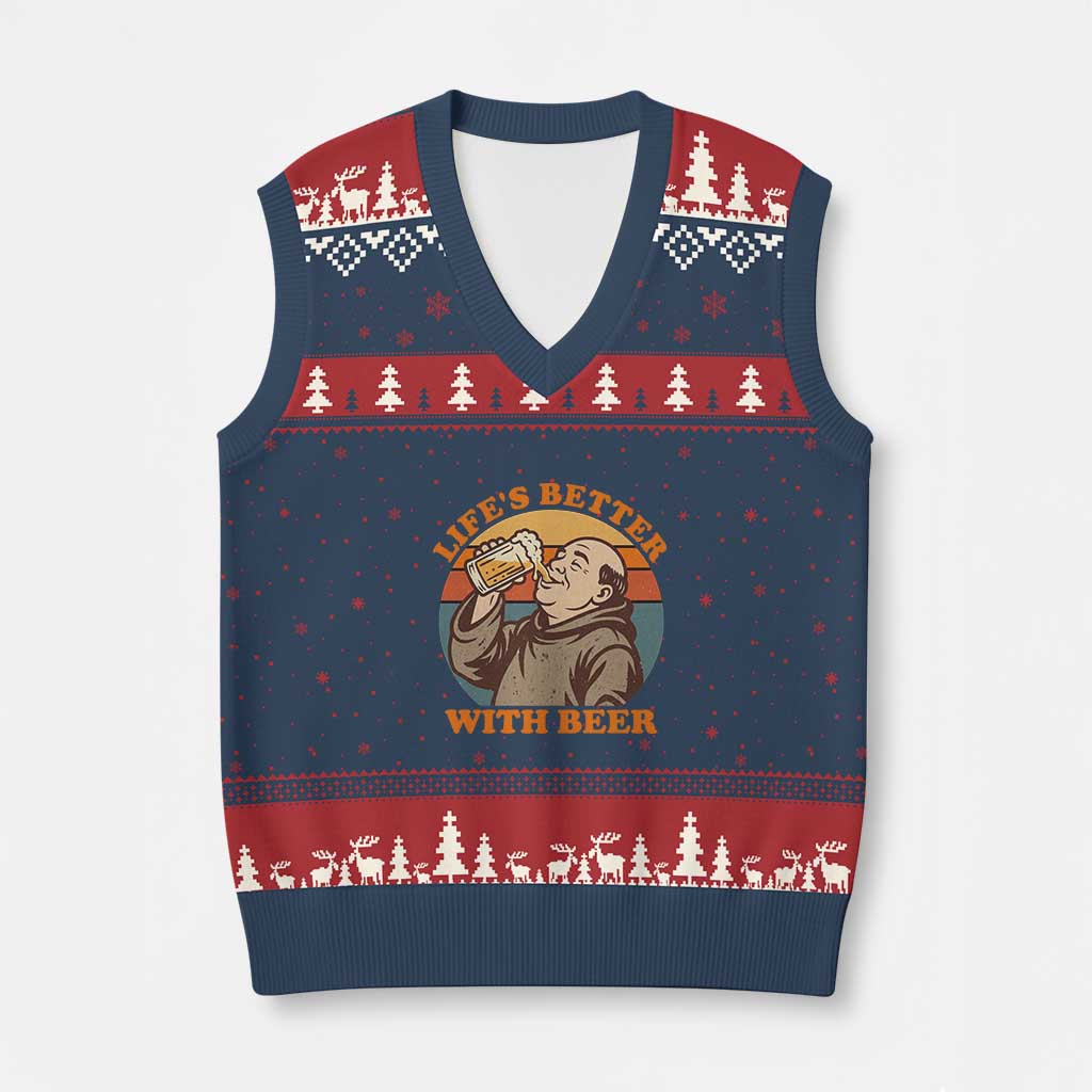 Funny Craft Beer Drinker Monks V-Neck Knit Sweater Vest Lifes Better With Beer