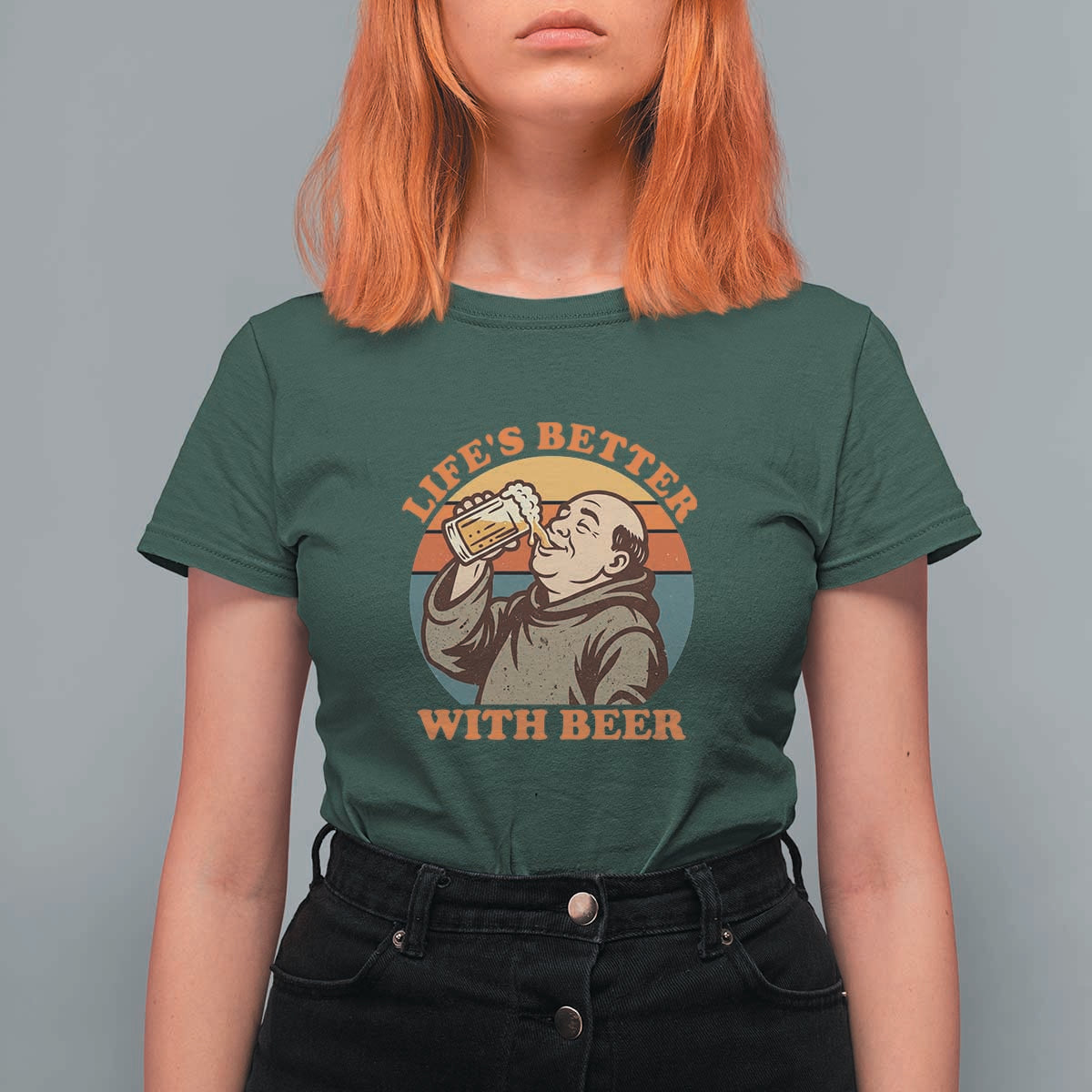 Funny Craft Beer Drinker Monks T Shirt For Women Lifes Better With Beer