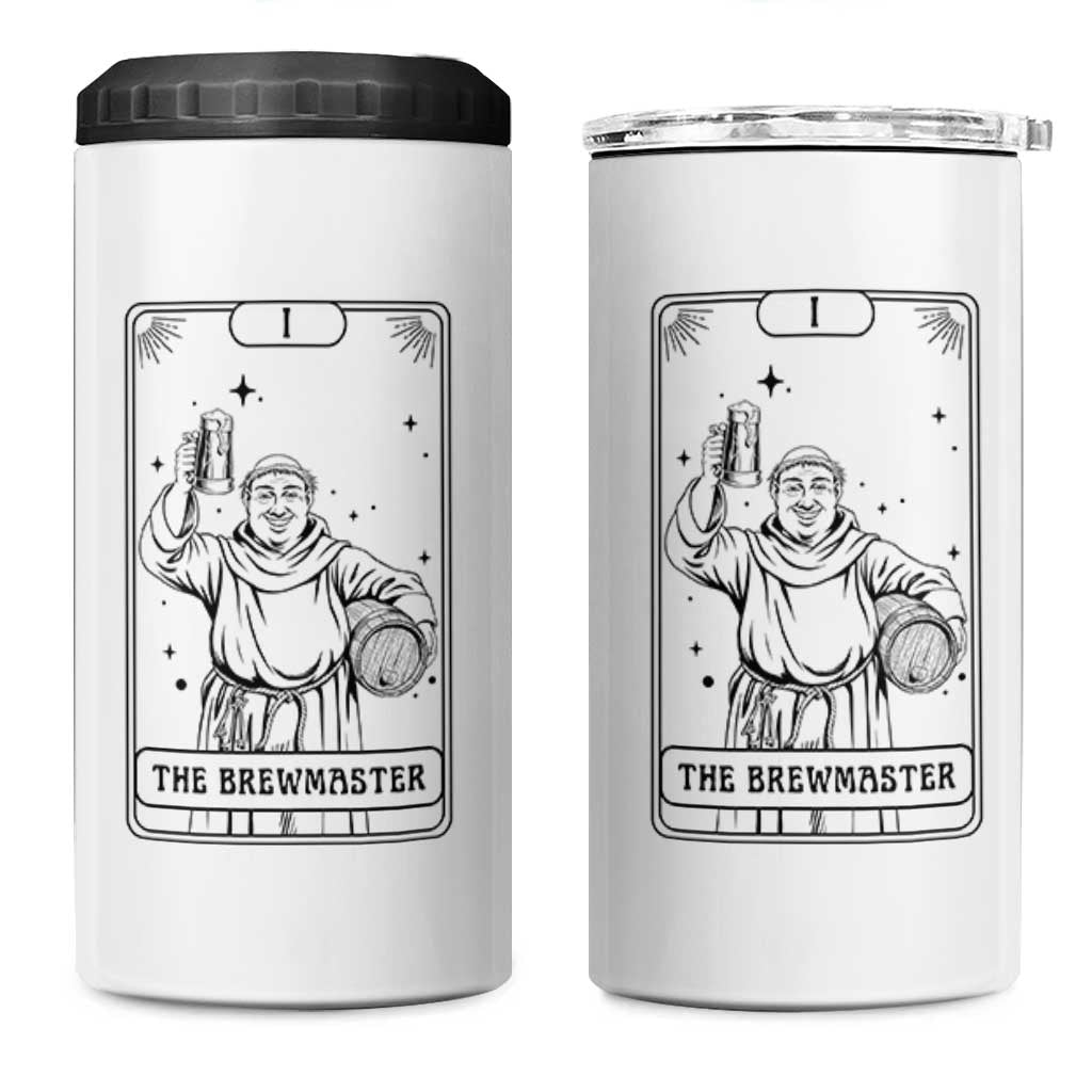 The Brewmaster Tarot Card 4 in 1 Can Cooler Tumbler Vintage Craft Beer Monk Brewery Art