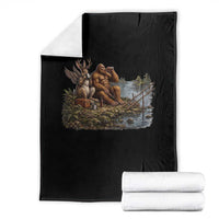 Funny Wolpertinger Bigfoot Fishing Throw Blanket Beer Drinking Cryptid Fisherman Gift