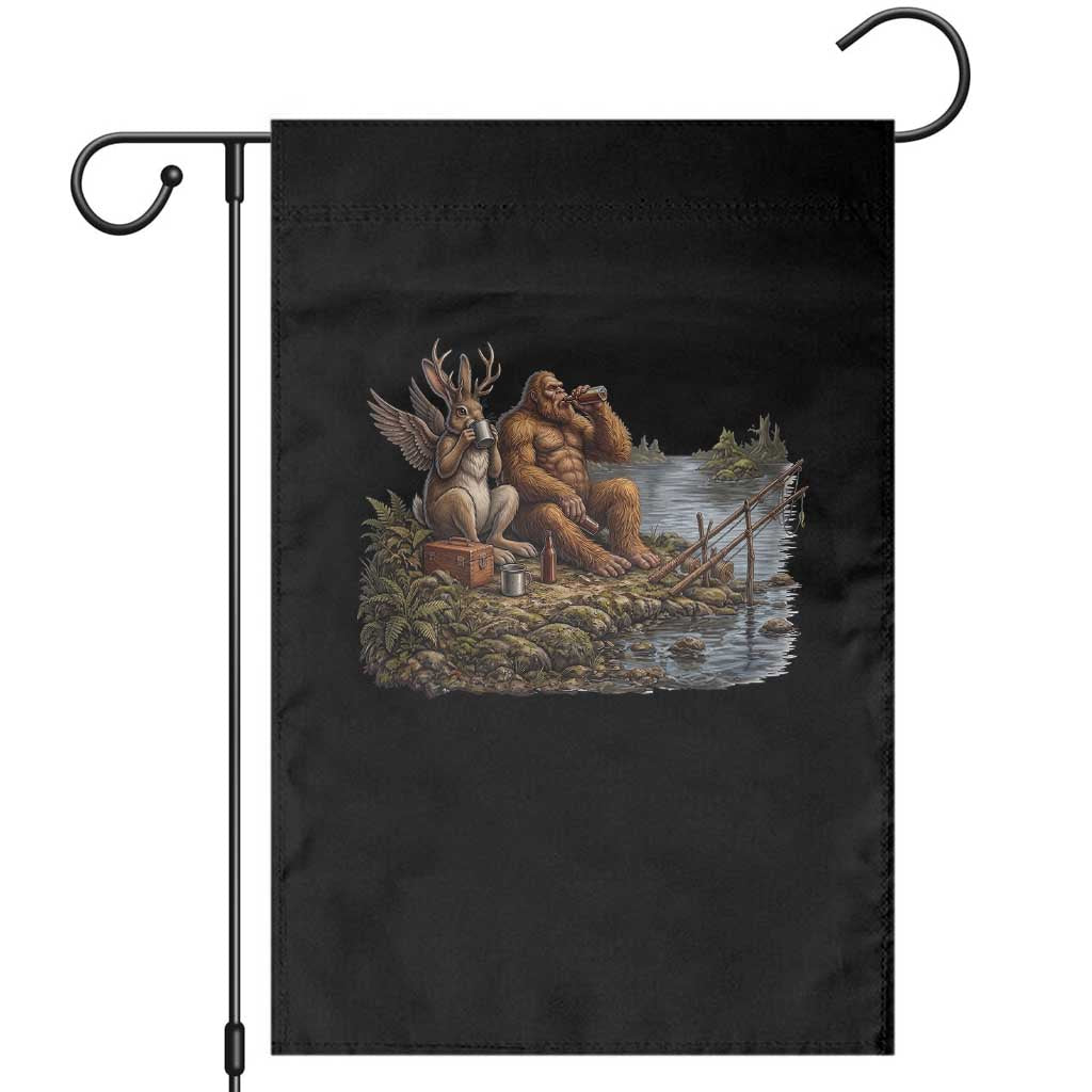 Funny Wolpertinger Bigfoot Fishing Garden Flag Beer Drinking Cryptid Fisherman Gift