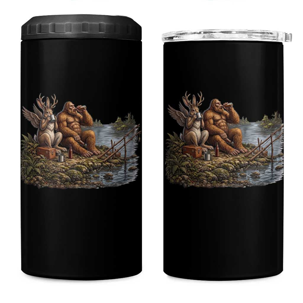 Funny Wolpertinger Bigfoot Fishing 4 in 1 Can Cooler Tumbler Beer Drinking Cryptid Fisherman Gift