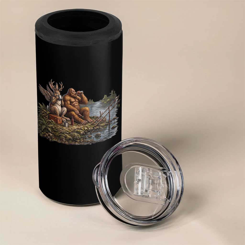 Funny Wolpertinger Bigfoot Fishing 4 in 1 Can Cooler Tumbler Beer Drinking Cryptid Fisherman Gift