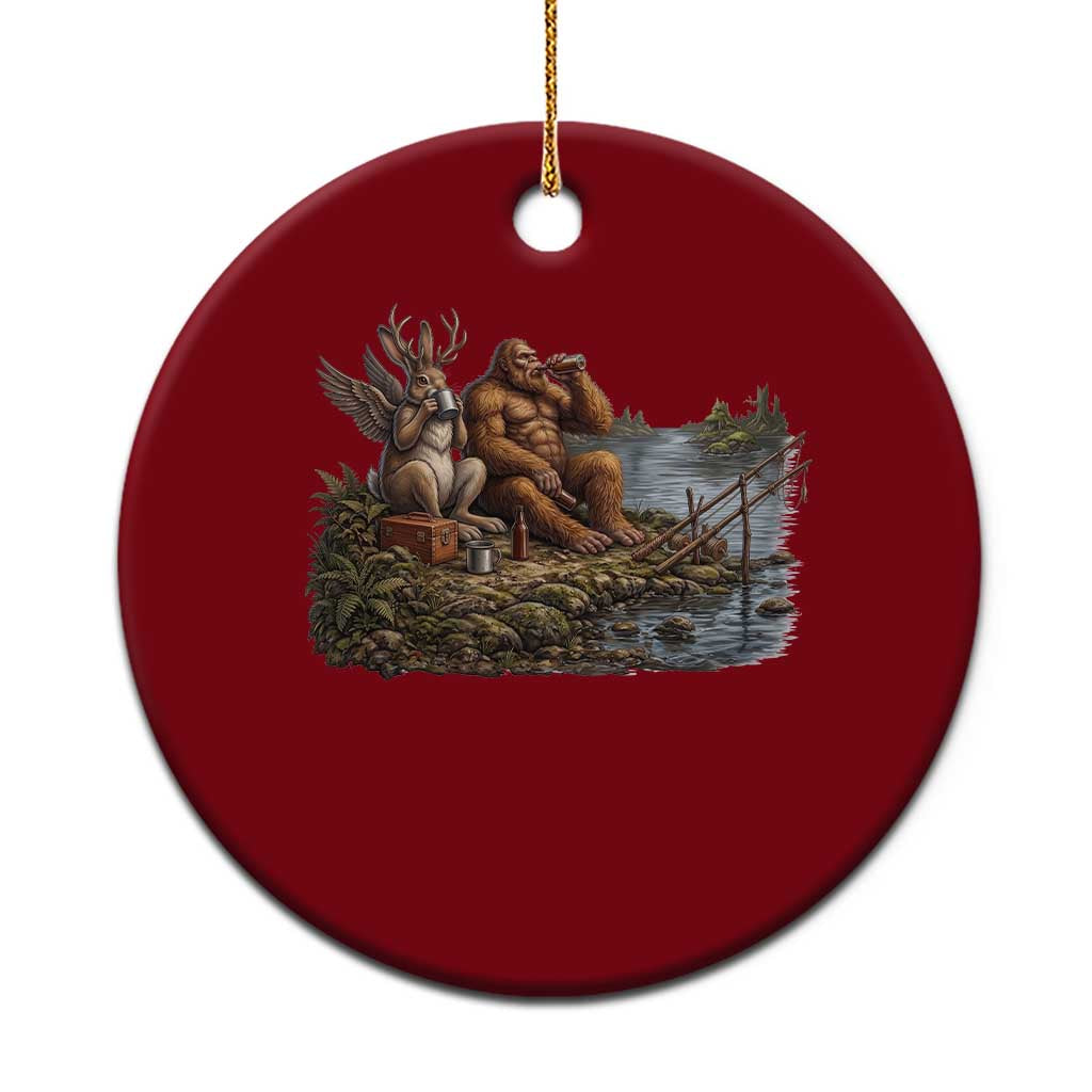 Funny Wolpertinger Bigfoot Fishing Ceramic Ornament Beer Drinking Cryptid Fisherman Gift