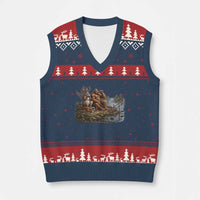Funny Wolpertinger Bigfoot Fishing V-Neck Knit Sweater Vest Beer Drinking Cryptid Fisherman Gift
