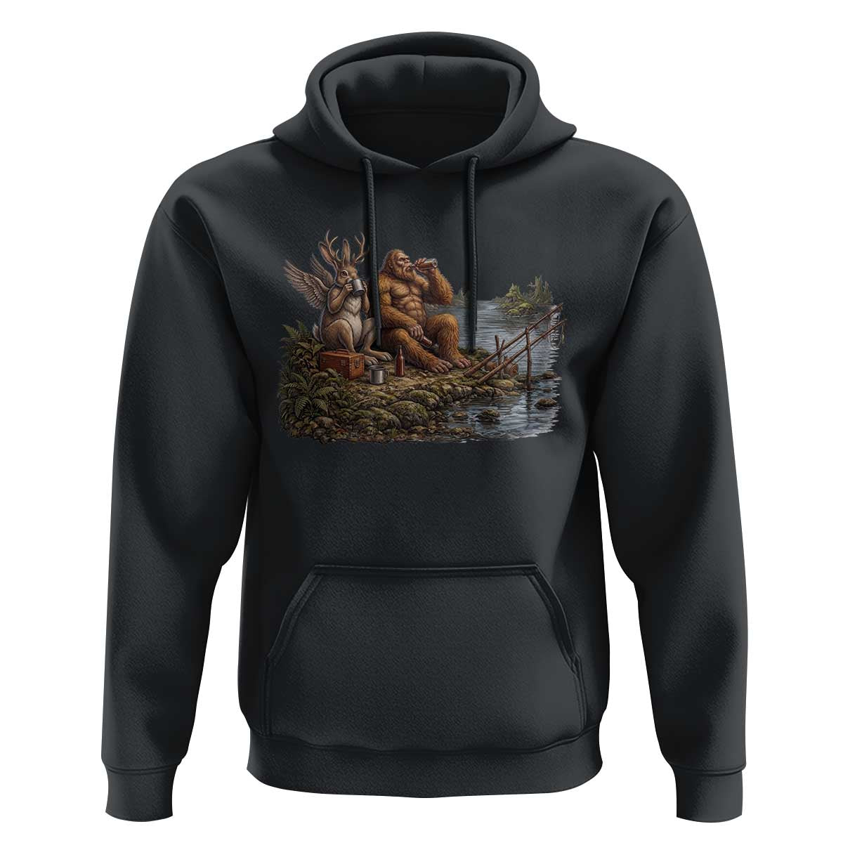 Funny Wolpertinger Bigfoot Fishing Hoodie Beer Drinking Cryptid Fisherman Gift