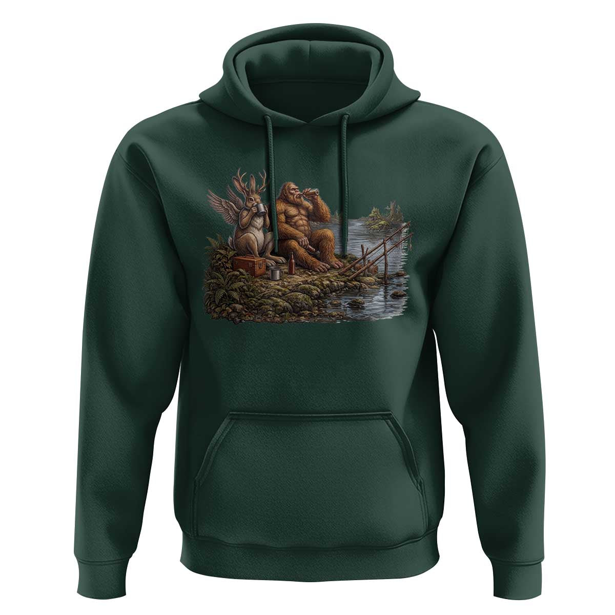 Funny Wolpertinger Bigfoot Fishing Hoodie Beer Drinking Cryptid Fisherman Gift
