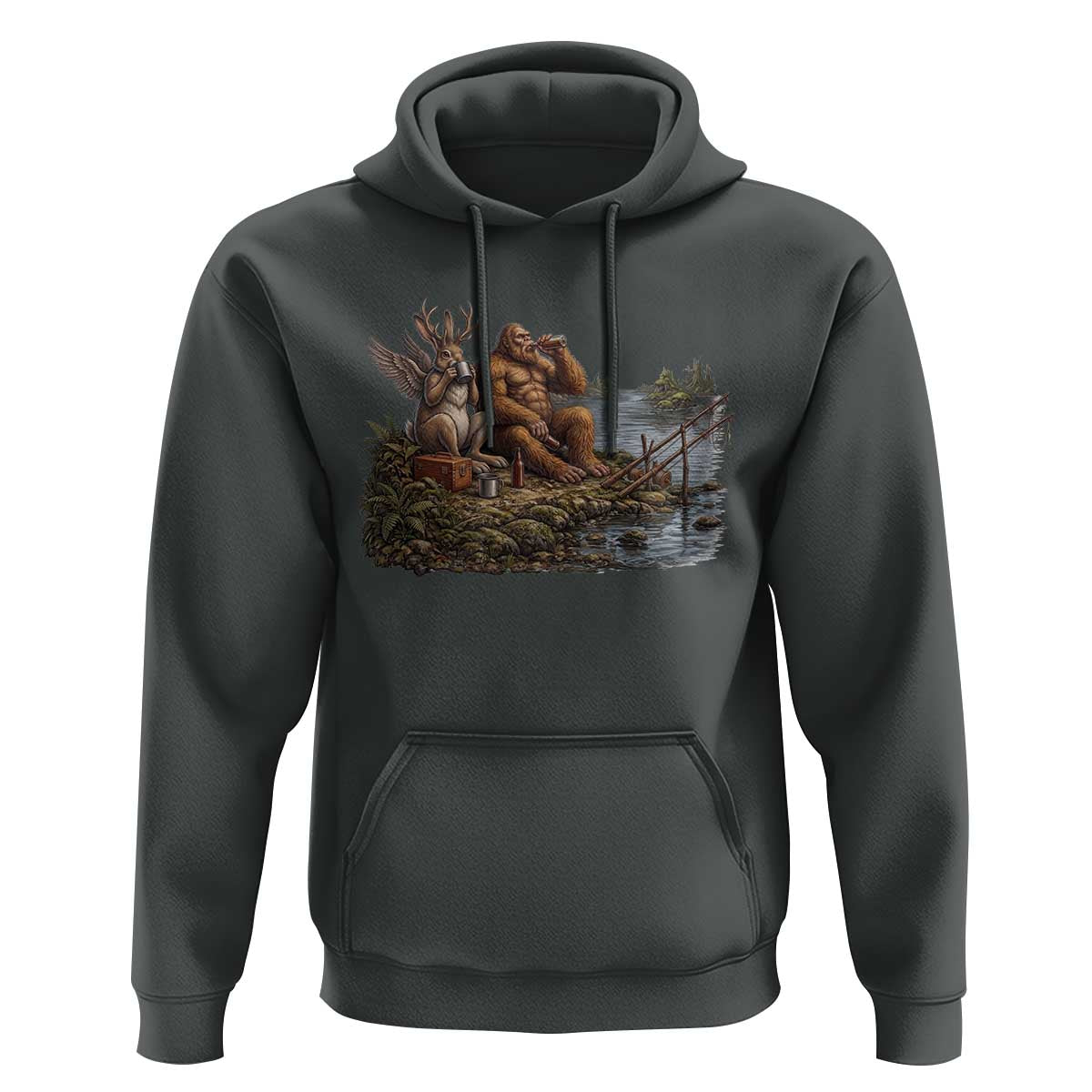 Funny Wolpertinger Bigfoot Fishing Hoodie Beer Drinking Cryptid Fisherman Gift