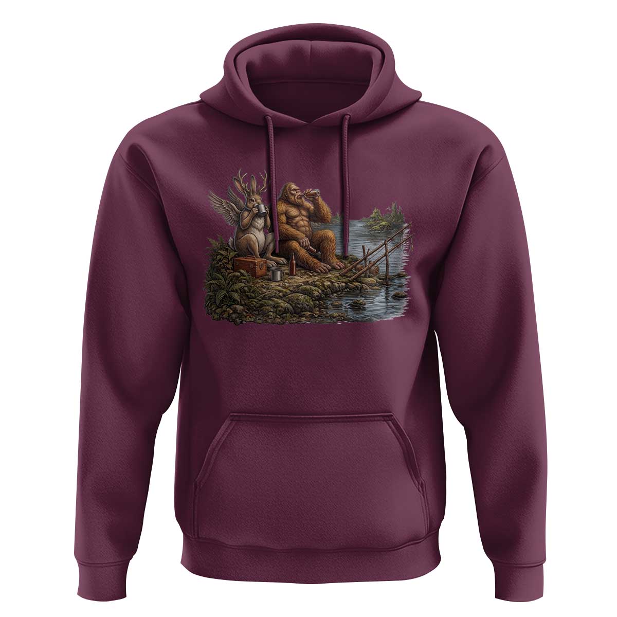 Funny Wolpertinger Bigfoot Fishing Hoodie Beer Drinking Cryptid Fisherman Gift