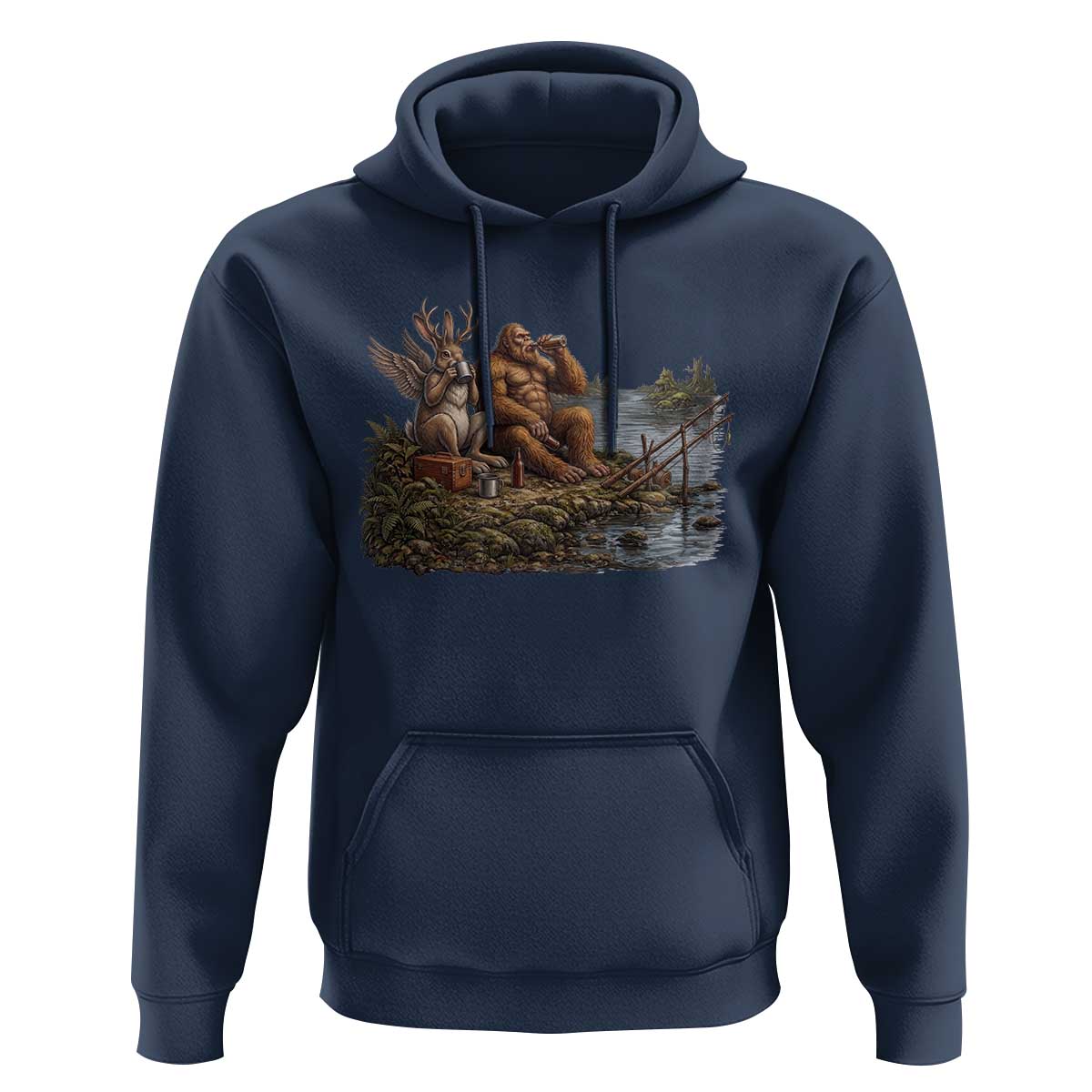Funny Wolpertinger Bigfoot Fishing Hoodie Beer Drinking Cryptid Fisherman Gift