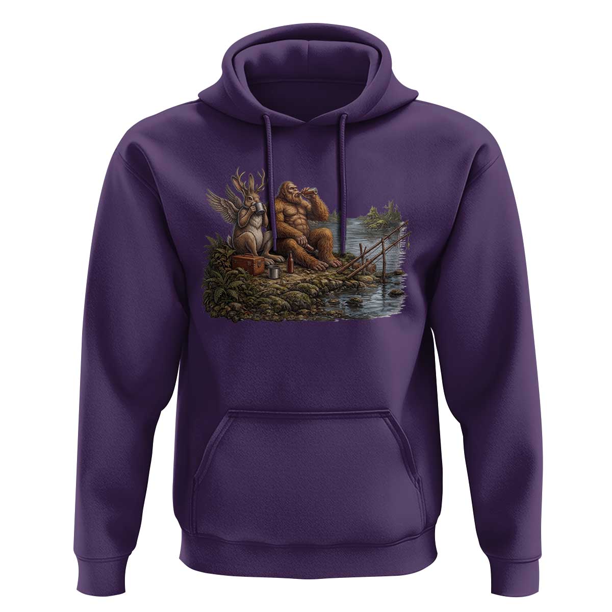 Funny Wolpertinger Bigfoot Fishing Hoodie Beer Drinking Cryptid Fisherman Gift