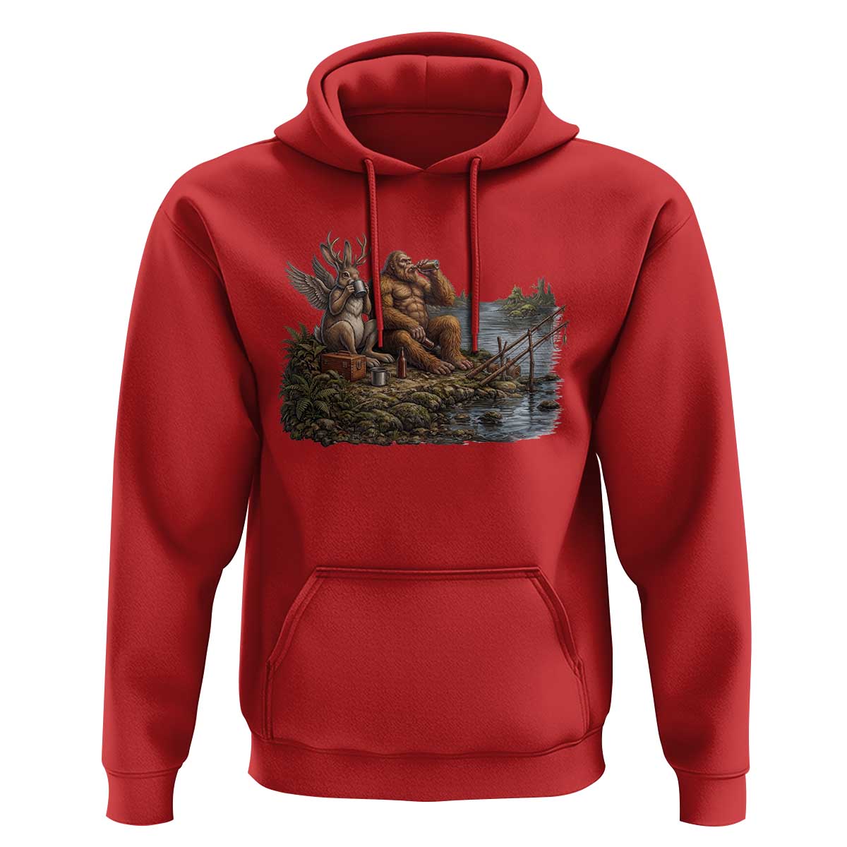 Funny Wolpertinger Bigfoot Fishing Hoodie Beer Drinking Cryptid Fisherman Gift