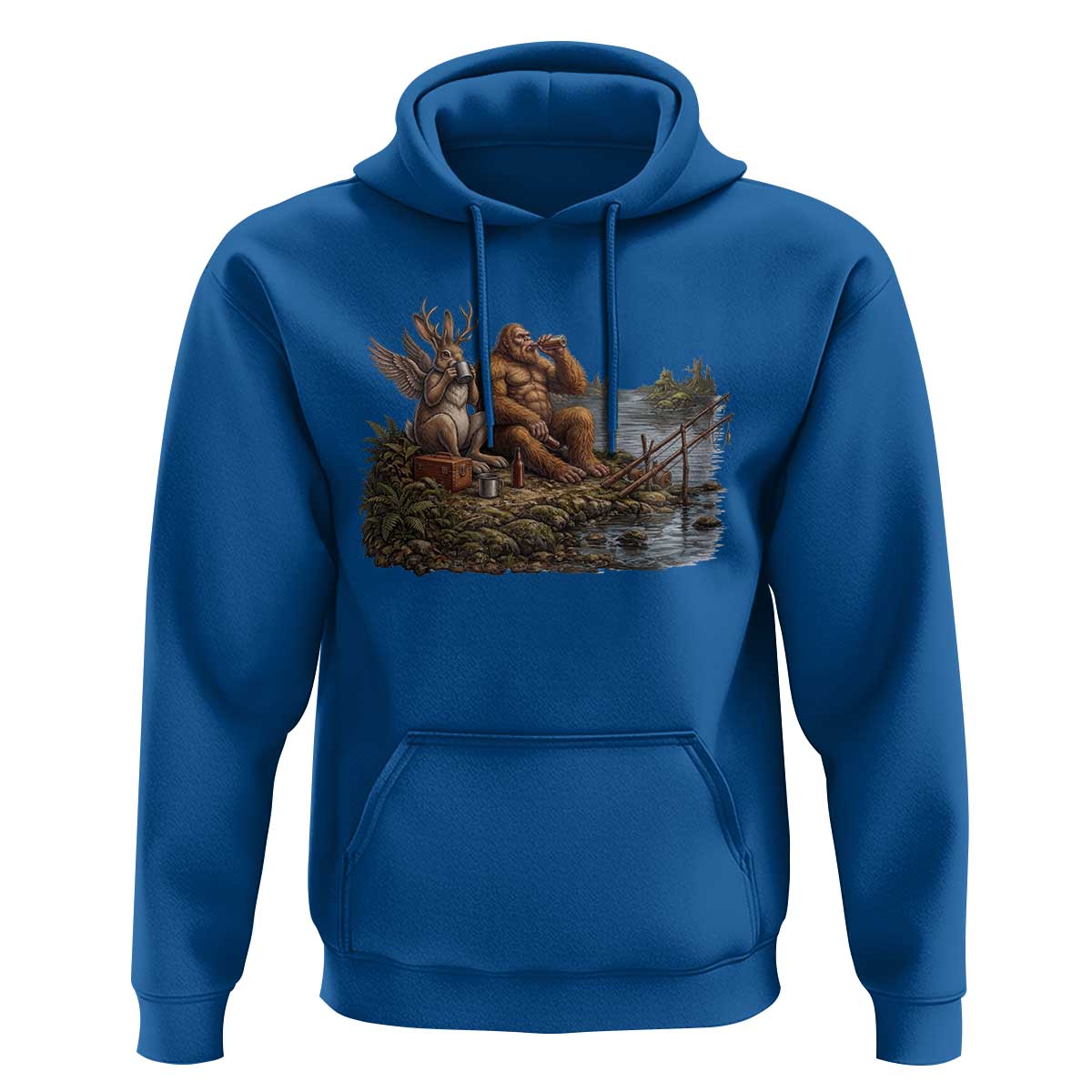Funny Wolpertinger Bigfoot Fishing Hoodie Beer Drinking Cryptid Fisherman Gift