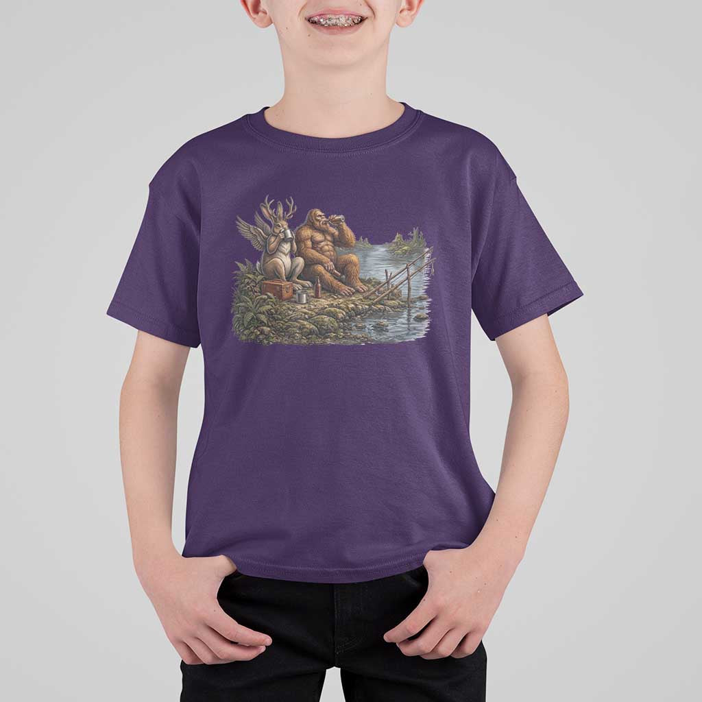 Funny Wolpertinger Bigfoot Fishing T Shirt For Kid Beer Drinking Cryptid Fisherman Gift