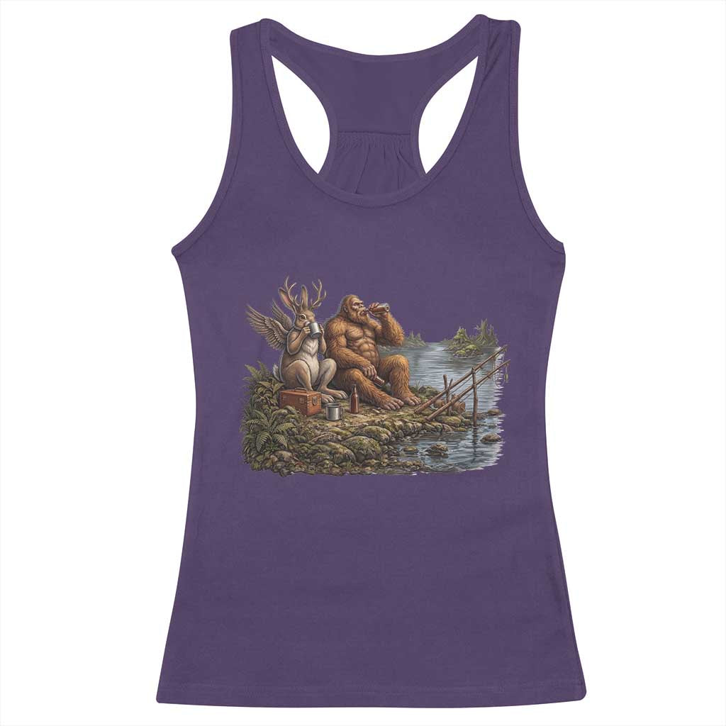 Funny Wolpertinger Bigfoot Fishing Racerback Tank Top Beer Drinking Cryptid Fisherman Gift
