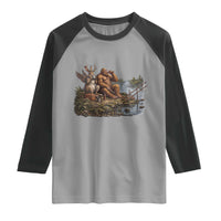 Funny Wolpertinger Bigfoot Fishing Raglan Shirt Beer Drinking Cryptid Fisherman Gift