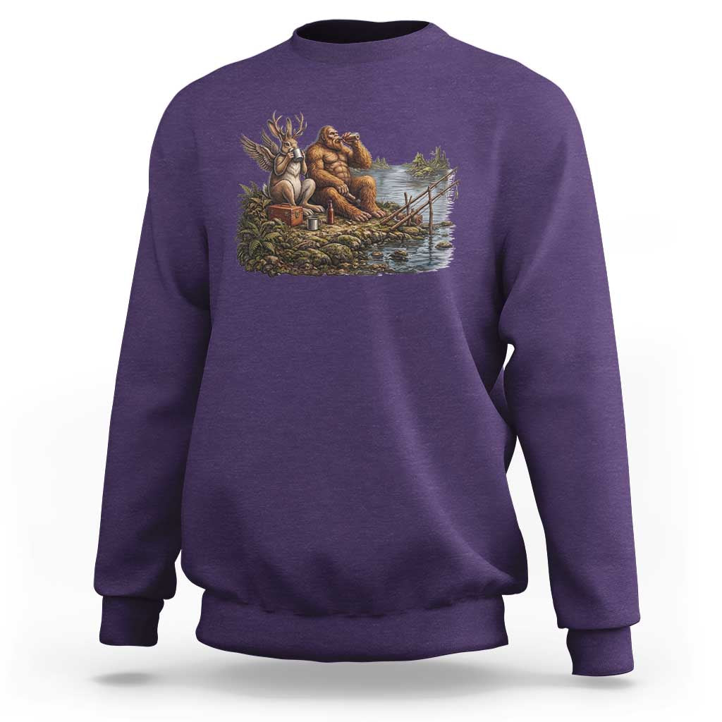 Funny Wolpertinger Bigfoot Fishing Sweatshirt Beer Drinking Cryptid Fisherman Gift