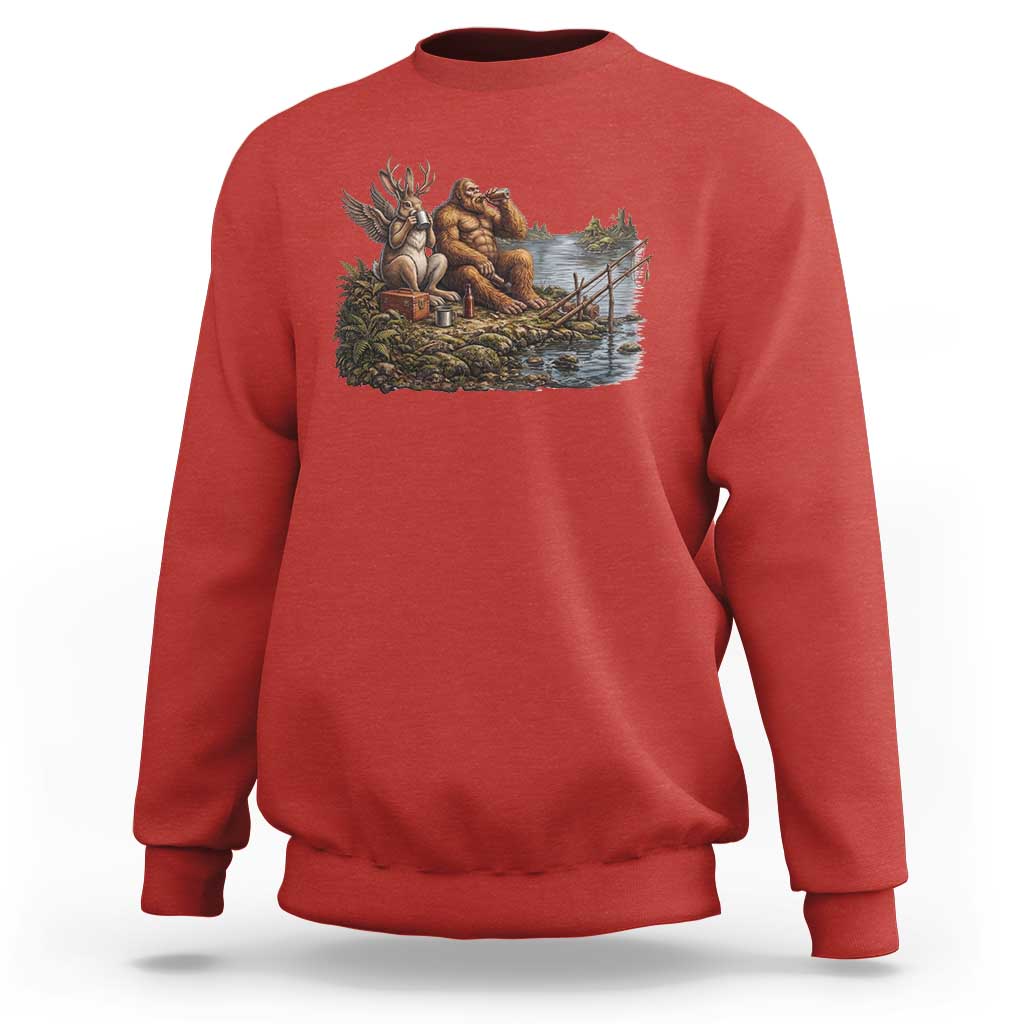 Funny Wolpertinger Bigfoot Fishing Sweatshirt Beer Drinking Cryptid Fisherman Gift