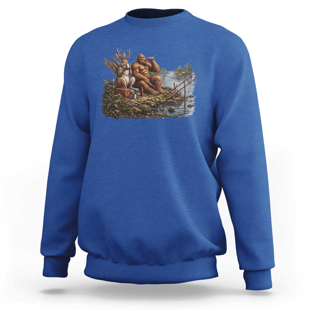 Funny Wolpertinger Bigfoot Fishing Sweatshirt Beer Drinking Cryptid Fisherman Gift