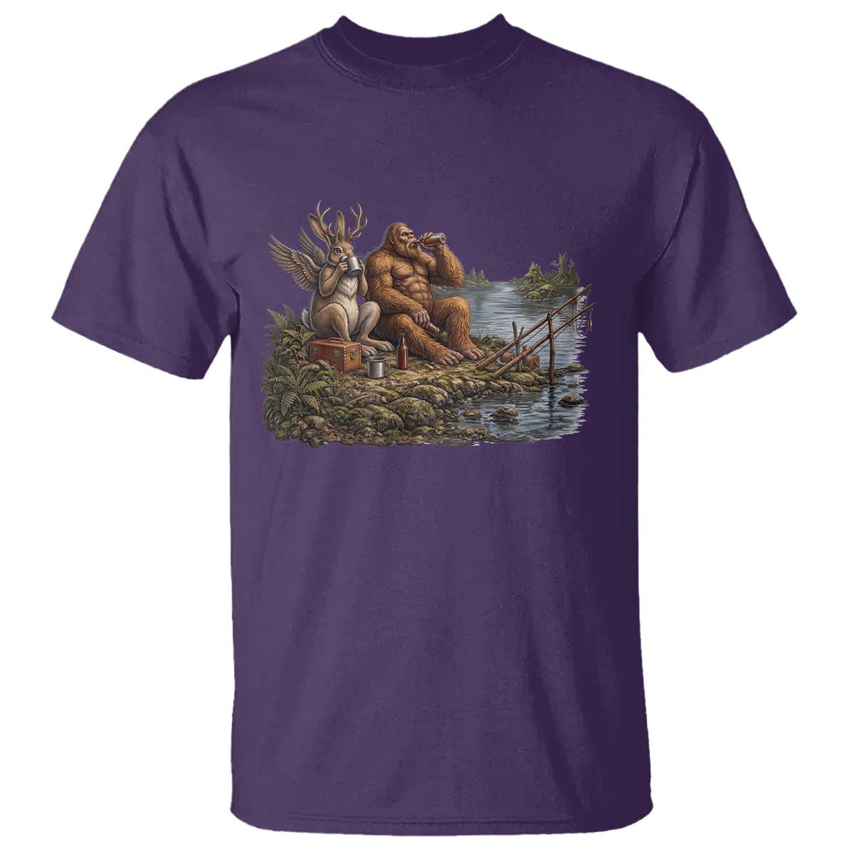 Funny Wolpertinger Bigfoot Fishing T Shirt Beer Drinking Cryptid Fisherman Gift