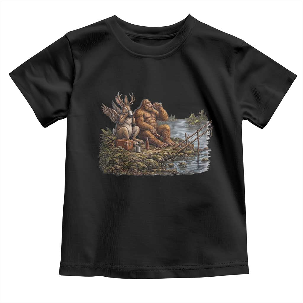 Funny Wolpertinger Bigfoot Fishing Toddler T Shirt Beer Drinking Cryptid Fisherman Gift