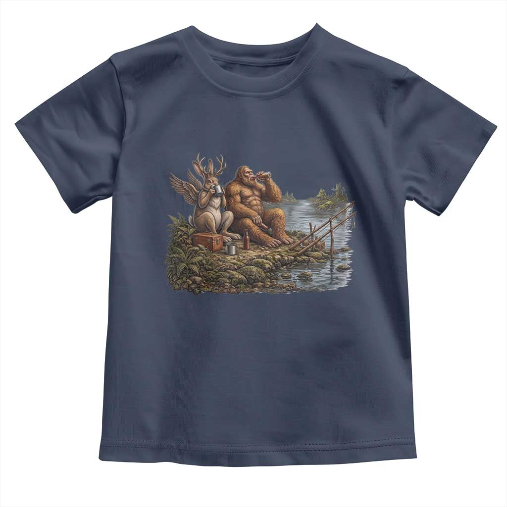 Funny Wolpertinger Bigfoot Fishing Toddler T Shirt Beer Drinking Cryptid Fisherman Gift