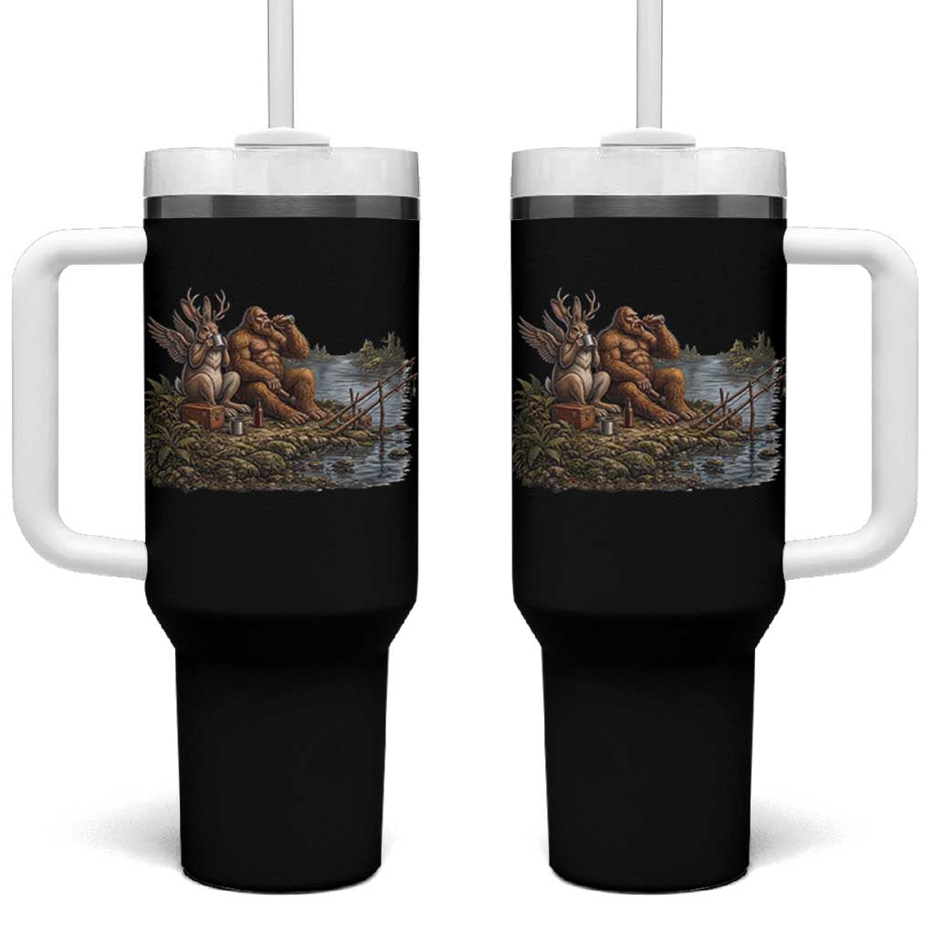 Funny Wolpertinger Bigfoot Fishing Tumbler With Handle Beer Drinking Cryptid Fisherman Gift
