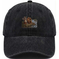 Funny Wolpertinger Bigfoot Fishing Washed Cotton Baseball Cap Beer Drinking Cryptid Fisherman Gift