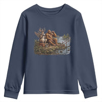 Funny Wolpertinger Bigfoot Fishing Youth Sweatshirt Beer Drinking Cryptid Fisherman Gift