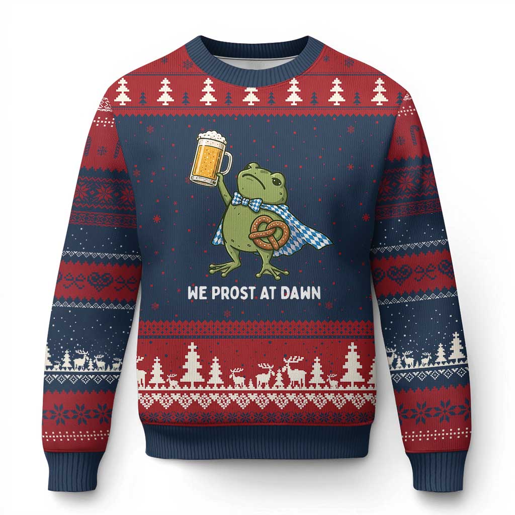 Funny Frog Oktoberfest Bavarian Beer Lover Ugly Christmas Sweater We Prost At Dawn