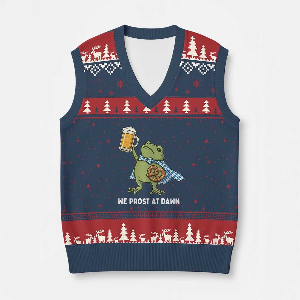 Funny Frog Oktoberfest Bavarian Beer Lover V-Neck Knit Sweater Vest We Prost At Dawn