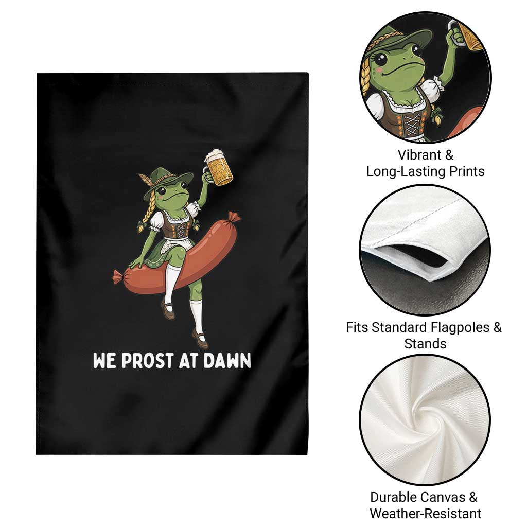Funny Oktoberfest Frog Garden Flag We Prost At Dawn Dirndl Sausage Beer Lover