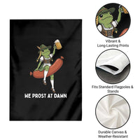 Funny Oktoberfest Frog Garden Flag We Prost At Dawn Dirndl Sausage Beer Lover