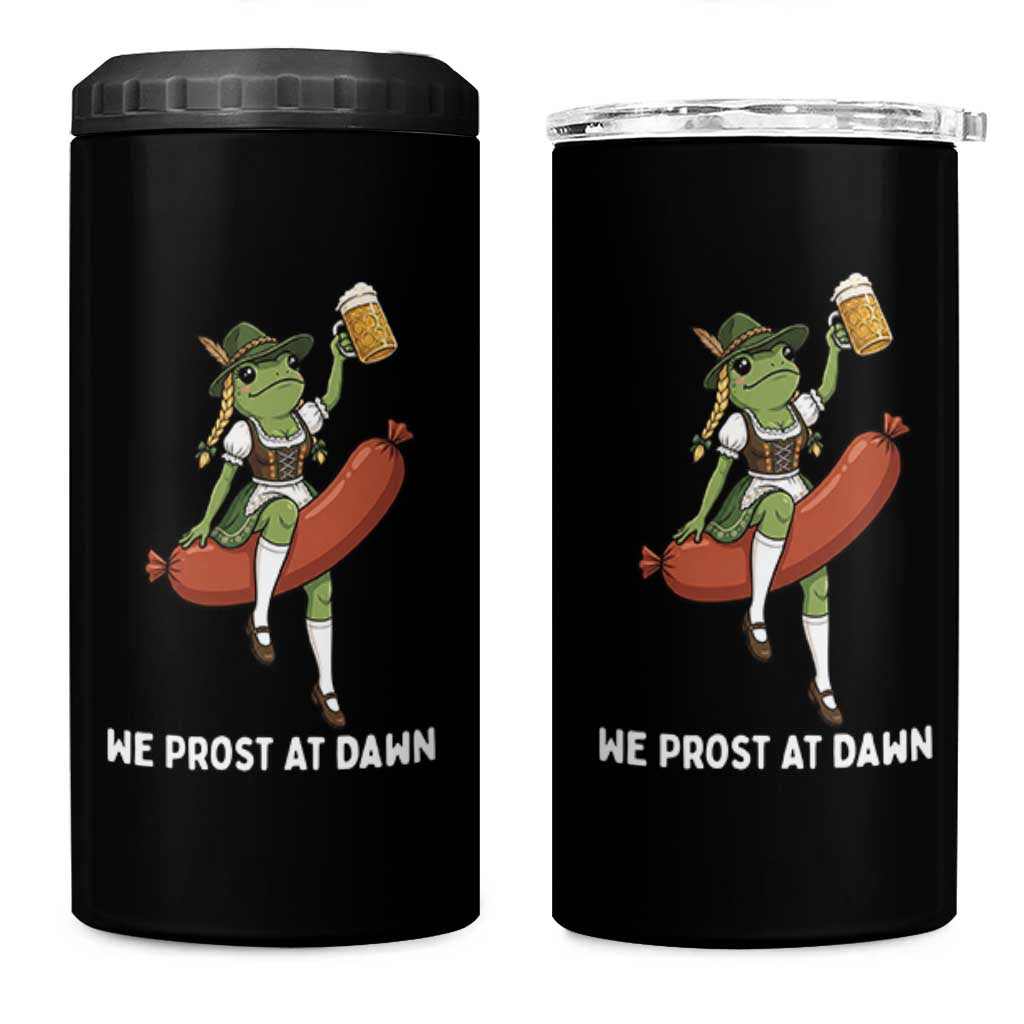 Funny Oktoberfest Frog 4 in 1 Can Cooler Tumbler We Prost At Dawn Dirndl Sausage Beer Lover