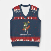Funny Oktoberfest Frog V-Neck Knit Sweater Vest We Prost At Dawn Dirndl Sausage Beer Lover