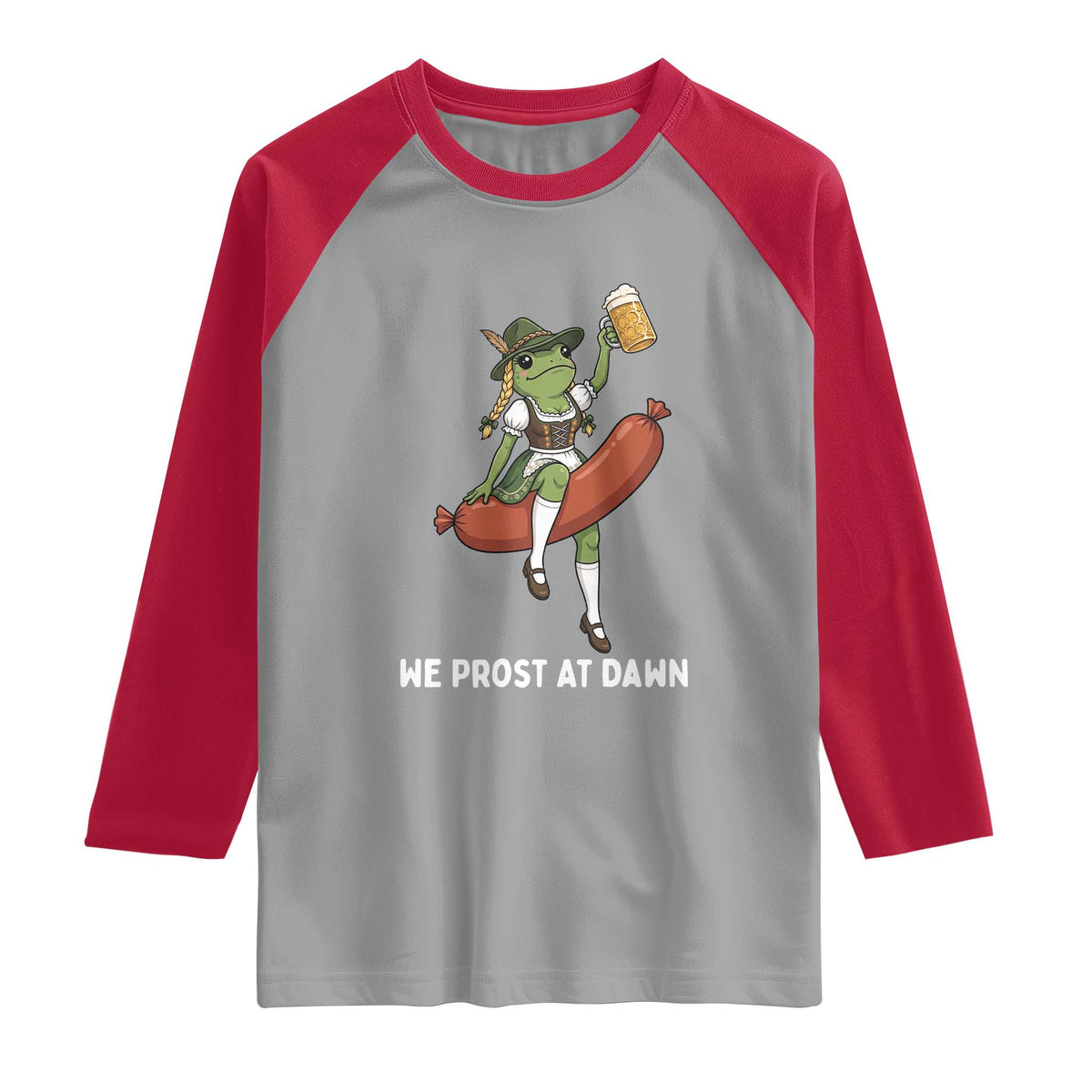 Funny Oktoberfest Frog Raglan Shirt We Prost At Dawn Dirndl Sausage Beer Lover