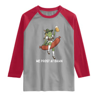 Funny Oktoberfest Frog Raglan Shirt We Prost At Dawn Dirndl Sausage Beer Lover
