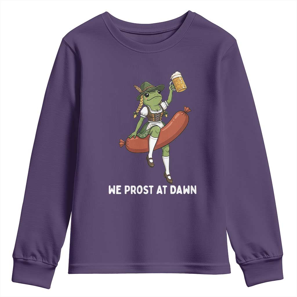 Funny Oktoberfest Frog Youth Sweatshirt We Prost At Dawn Dirndl Sausage Beer Lover