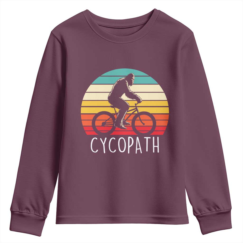 Cycopath Bigfoot Riding Bike Youth Sweatshirt Funny Bigfoot Cyclist Bicycle Gift