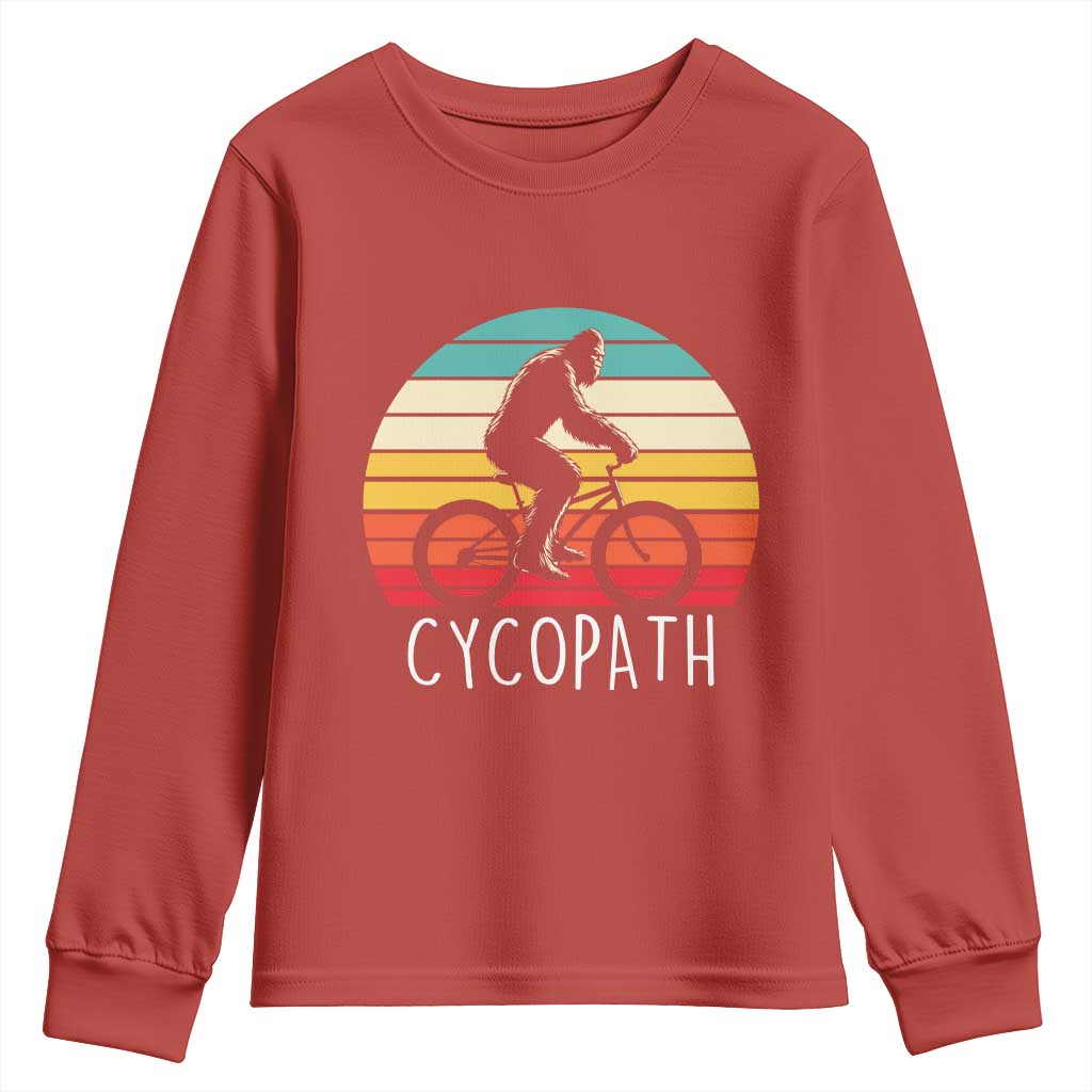 Cycopath Bigfoot Riding Bike Youth Sweatshirt Funny Bigfoot Cyclist Bicycle Gift