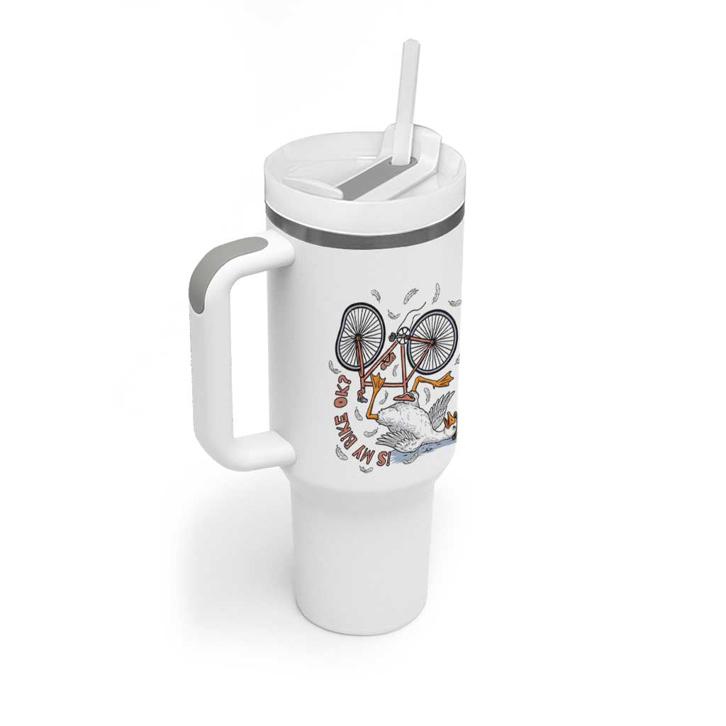 Funny Bike Crash Cycling Goose Lover Tumbler With Handle Is My Bike OK